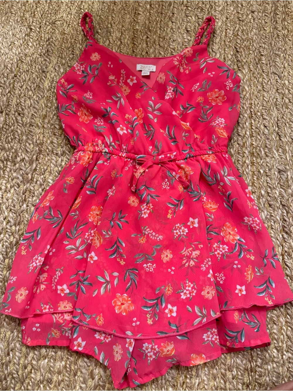 Zenzi Nordstrom Girl’s Spaghetti Strap Floral Pink Romper Size Large 10/12